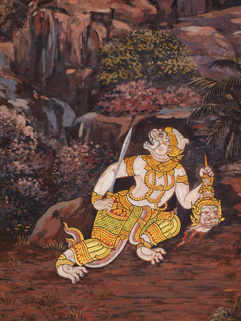 Thai art wall in temple Thailand    のeditorial素材