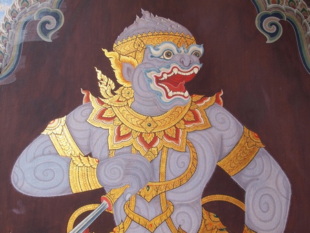 Thai art wall in temple Thailandのeditorial素材