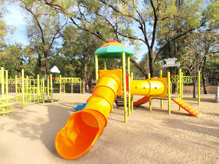 Colorful playground in a city park. 