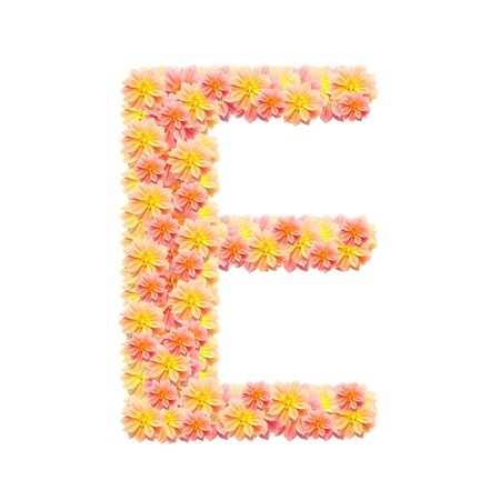 E,flower alphabet isolated on whiteの写真素材
