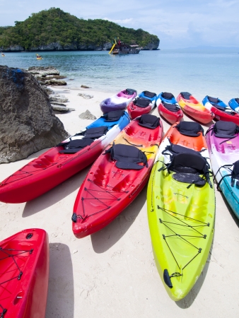 Kayaks on the tropical beach, Samui island, Thailandの写真素材