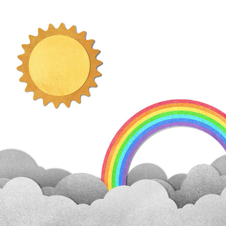 Grunge paper texture moon and rainbow の写真素材