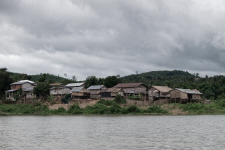 Thailand Floating Town in Sangklaburi Kanchanaburi Thailandの写真素材