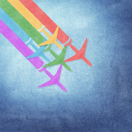 Paper texture,Colorful Airplanes on grunge paper backgroundの写真素材
