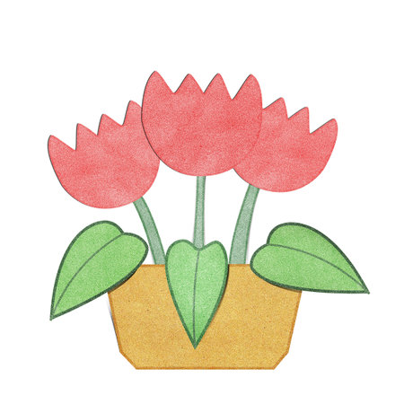Paper texture ,Flowers in vase illustration on white background.の写真素材