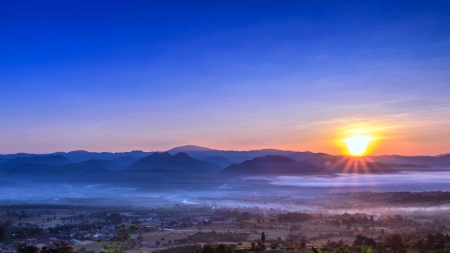Landscape of Mountain views and Sunrise at Yun Lai Viewpoint,Pai Chiangmai Thailand の写真素材