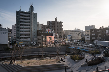 Tokyo, Japan -March 28, 2015 : View of The Sumida City before sunset, Sumida is in the northeastern...