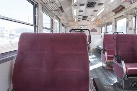 Kawaguchiko, JAPAN - March 02, 2015: Inside Fujikyu commuter train at the Kawaguchiko station.のeditorial素材