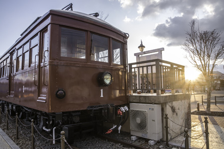KAWAGUCHIKO,March 02:Kawaguchiko station with the veiw of fuji mountain on evening time, Japan, on March 02, 2015のeditorial素材