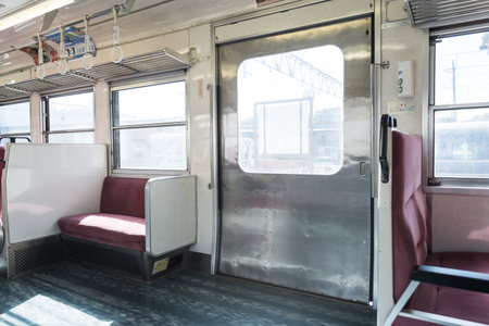 Kawaguchiko, JAPAN - March 02, 2015: Inside Fujikyu commuter train at the Kawaguchiko station.