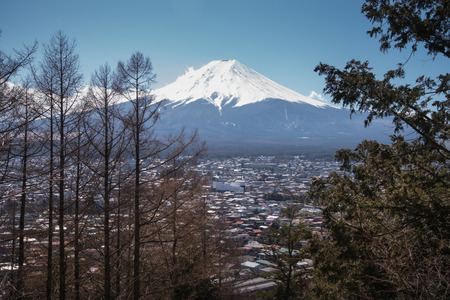 Mount Fuji view from Red pagoda in japanの写真素材