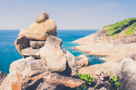 View point at Tachai island, Paradise seascape, Phang nga, Thailand. (Vintage filter effect used)の写真素材