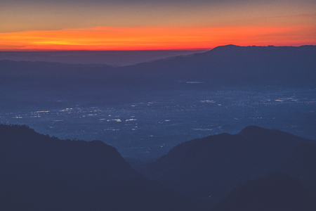 sunrise view point , doi angkhang , chiangmai , thailand (Vintage filter effect used)の写真素材
