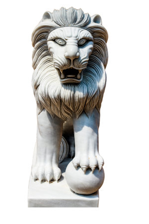 Stone Lion sculpture, symbol of protection   power in Oriental Asia especially Chinaの写真素材