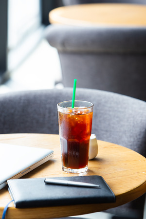 iced coffee on tableの写真素材