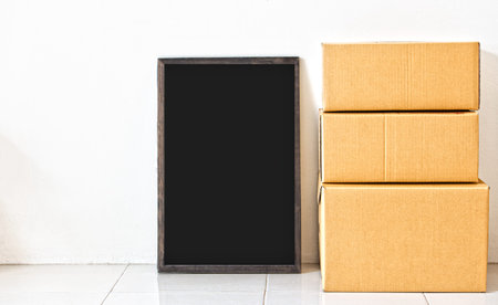 Box package parcel for post delivery placed on white