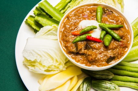 Chili crab stew with fresh vegetableの写真素材