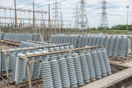 high voltage insulators at new substation