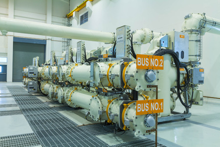 High voltage electric power 500 kV Gas Insulated Switchgear in control building (GIS)のeditorial素材