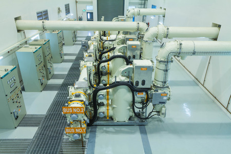 High voltage electric power 500 kV Gas Insulated Switchgear in control building (GIS)のeditorial素材