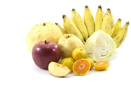 Mixed Fruits include Red ripe apple  banana oranges and otheron white backgroundの写真素材