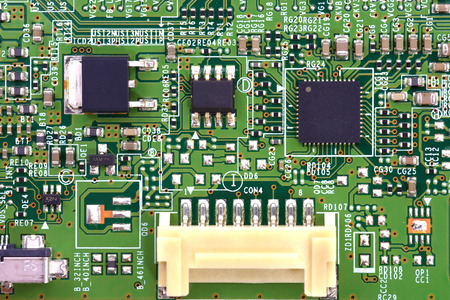 close-up of electronic circuit board with processor backgroundの写真素材