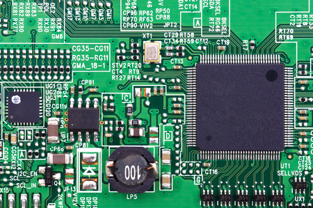 close-up of electronic circuit board with processor backgroundの写真素材