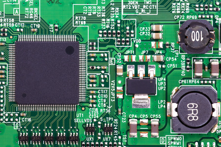 close-up of electronic circuit board with processor backgroundの写真素材