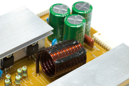 Integrated Circuit, inductor air core in electronic circuit board isolate on whiteの写真素材
