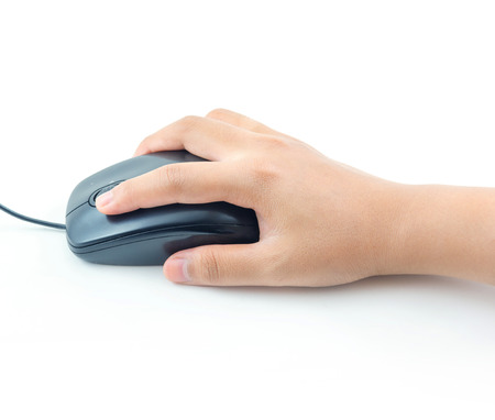 women  hand with  mouse  isolate on whiteの写真素材