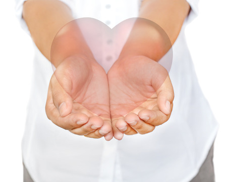 Business woman hands holding heart, isolate on whiteの写真素材