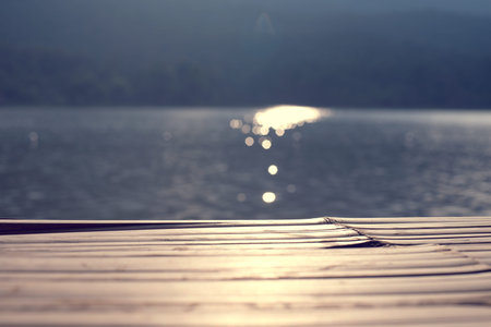 Landscape of lagoon in summer vintage color toned,nature の写真素材