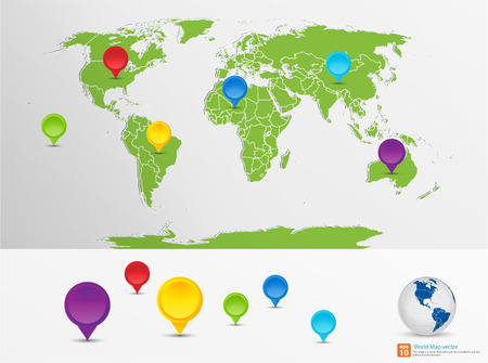 New green world map with  pin marker location vector formatのイラスト素材