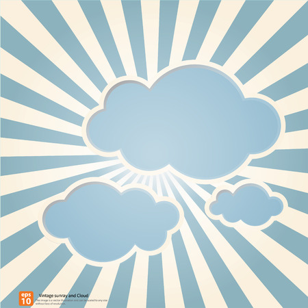 New vector Vintage blue rising sun or sun ray,sun burst with cloud retro designのイラスト素材