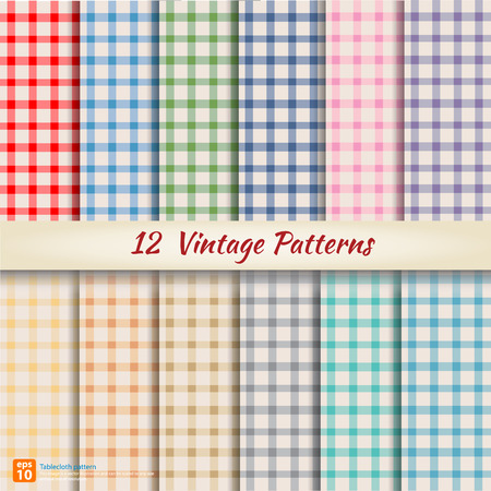 12 Retro vintage color different vector seamless patterns. Endless texture can be used for wallpaper, pattern fills, web page background,surface textures. Set of monochrome geometric ornaments.のイラスト素材