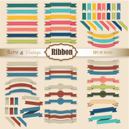 New Vector set of Ribbon colorful retro and vintage styleのイラスト素材