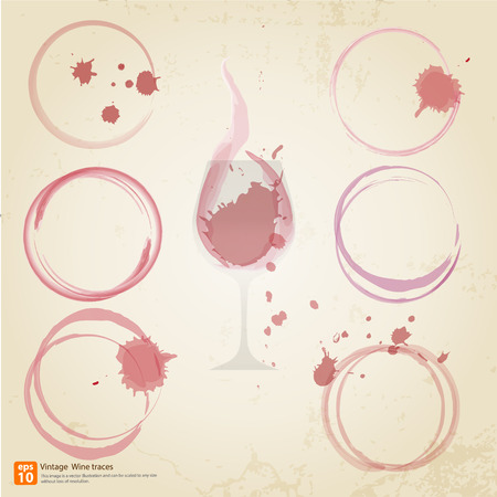 Set of retro traces glass draw pour wine splashes and spot print. vintage and old styleのイラスト素材