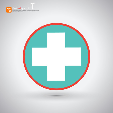 White first aid sign ,midical symbol with shadow on green vintage backgroundのイラスト素材