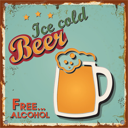 Vintage metal Beer sign-  3d Retro type font poster. Vector EPS10. Grunge effects vector designのイラスト素材