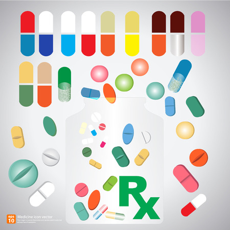 New Rx midical medicine sign vector icon, Medicines pouring in of the bottleのイラスト素材
