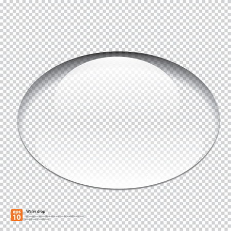 Transparent water drop with shadow on light gray pattern  background, vector illustrationのイラスト素材