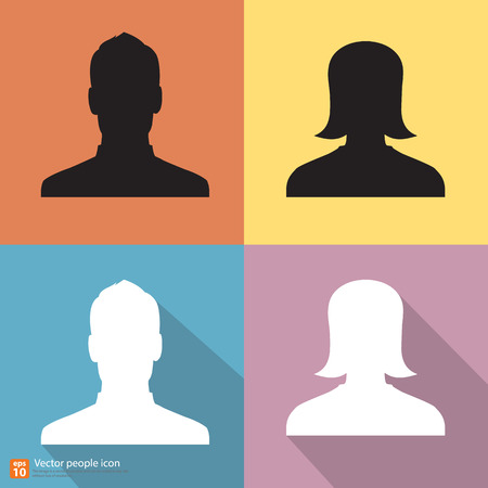 Set of Silhouette people man and woman avatar profile pictures with shadow on color vintage backgroundのイラスト素材
