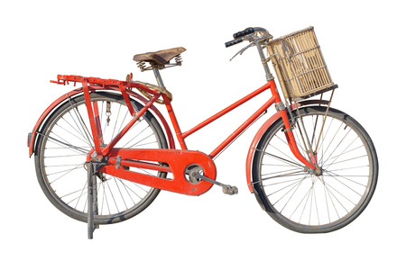Retro styled image of a vintage red bicycle isolated on a white backgroundの写真素材