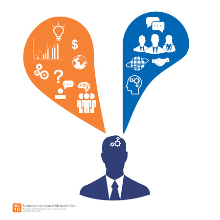 Silhouette Businessman thinking idea of work with business icons vector as a brain - business finance idea and innovation conceptのイラスト素材