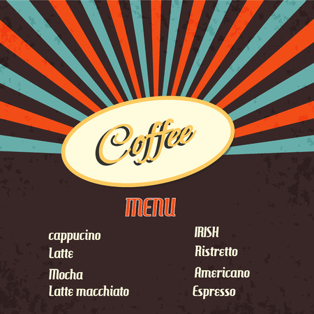Vector sunburst grunge retro vintage background with coffee menuのイラスト素材