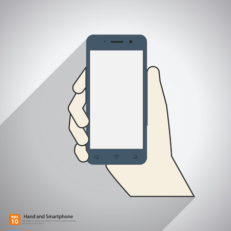 Hand holding smartphone with long shadowのイラスト素材