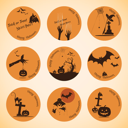set of retro Happy Halloween label vector illustration designのイラスト素材