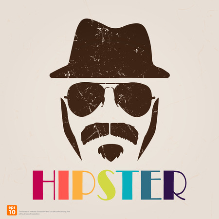 Hipster man avatar profile picture illustration in retro concept background and vintage style. Illustration のイラスト素材
