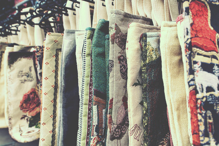 Vintage canvas bags fashion in marketの写真素材