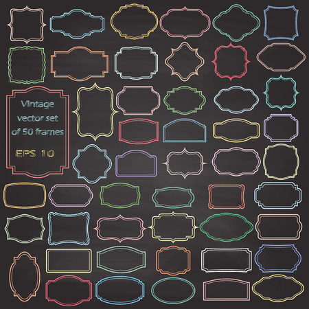 set of Vintage frames, blank retro badges and labelsのイラスト素材